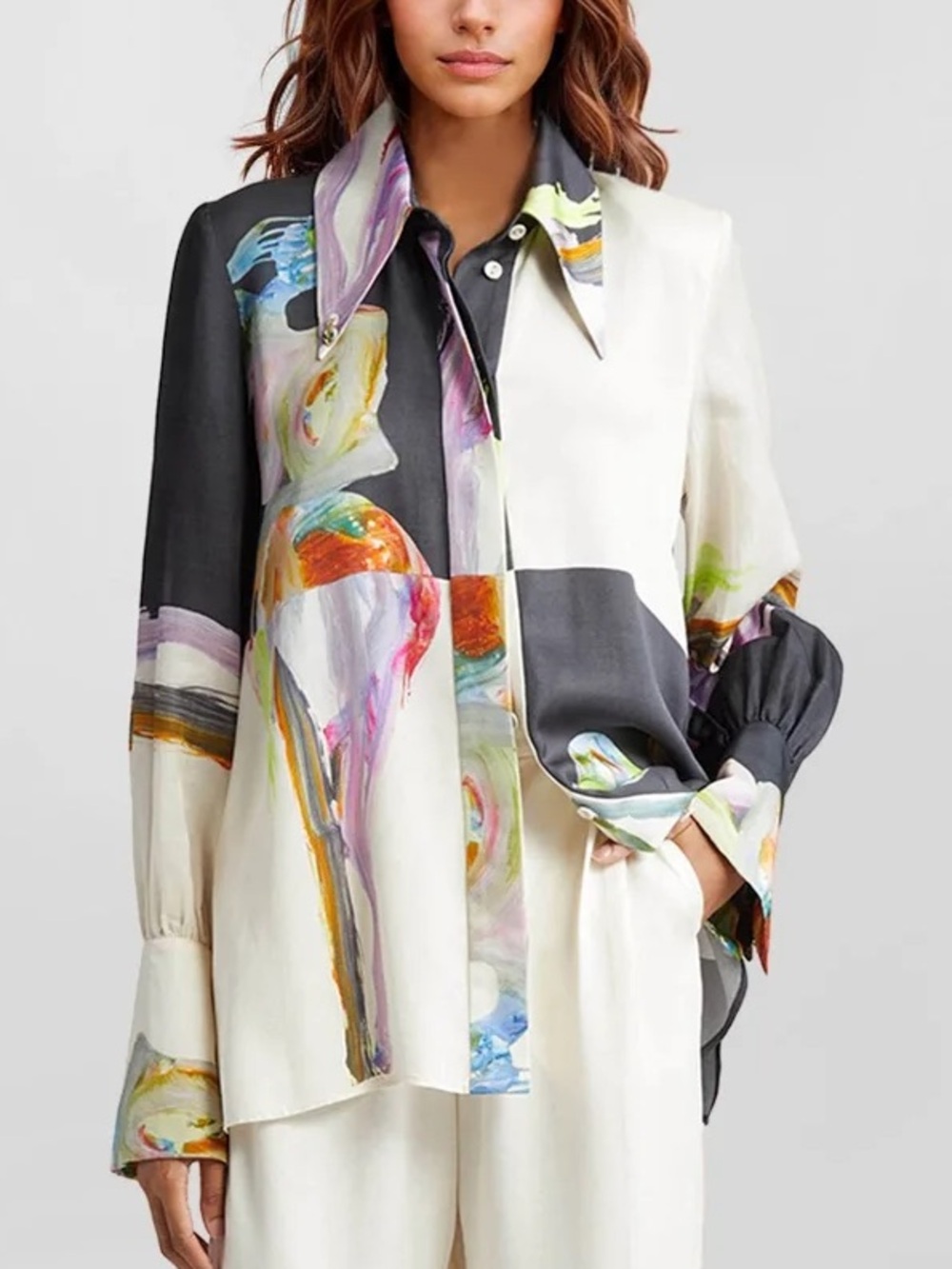DantyYase NWT Colorblock Watercolor Abstract Art Print Button Up Shirt Medium
